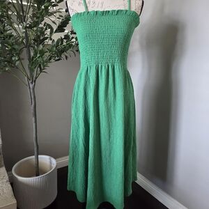 Elegant Green Smocked Dress